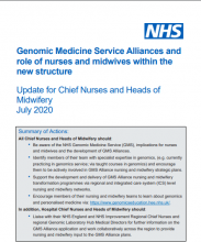 Genomic Medicine Service Alliances and the role of nurses and midwives within the new structure: Update for Chief Nurses and Heads of Midwifery